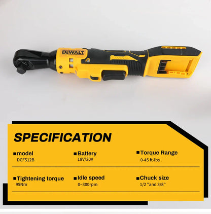 Dewalt 512 — 20 V-os kefenélküli derékszögű csavarbehajtó, 95 N·m nagy nyomatékkal, 2500 RPM fordulatszámmal, kompakt kialakítással autószerelési feladatokhoz.