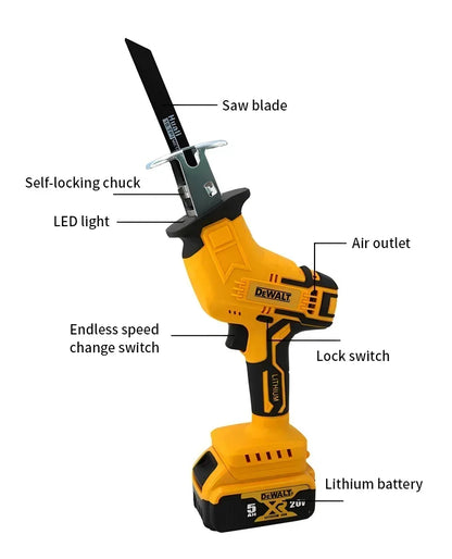 DEWALT 20V kefenélküli elektromos orrfűrész — vezeték nélküli szerszám 2800 RPM fordulatszámmal fém, fa és csövek vágásához.