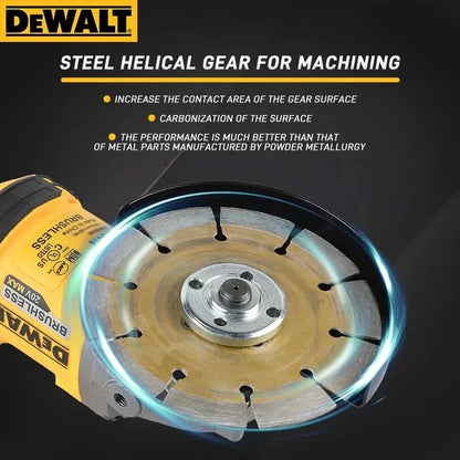 Smerigliatrice angolare DEWALT 20V MAX* con interruttore a paletta, modello DCG416B — smerigliatrice angolare wireless brushless da 125 mm, 9000 RPM, alimentata a batteria al litio, ideale per taglio e lucidatura.